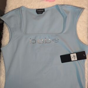 Bebe Blue Embellished Fitted CropTank Top Bling Y2K NWT Size M